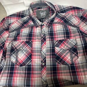 BKE Men's Plaid Button-Down Shirt - Pink, Blue, Gray